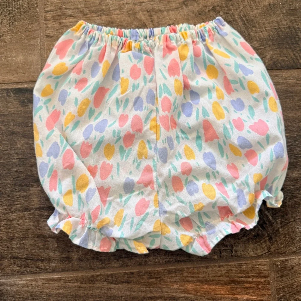 Ruth Scharf Vintage Kids Pastel‎ Tulip Floral Pinafore Top and Bloomers Set,4T